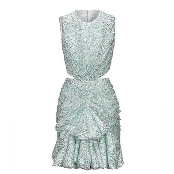 Halpern Dresses & Skirts - NWT Halpern cupped sequin high collared cut out dress aqua lace size 34/ US 2